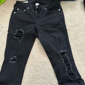 True Religion 26W Ripped Black Jeans